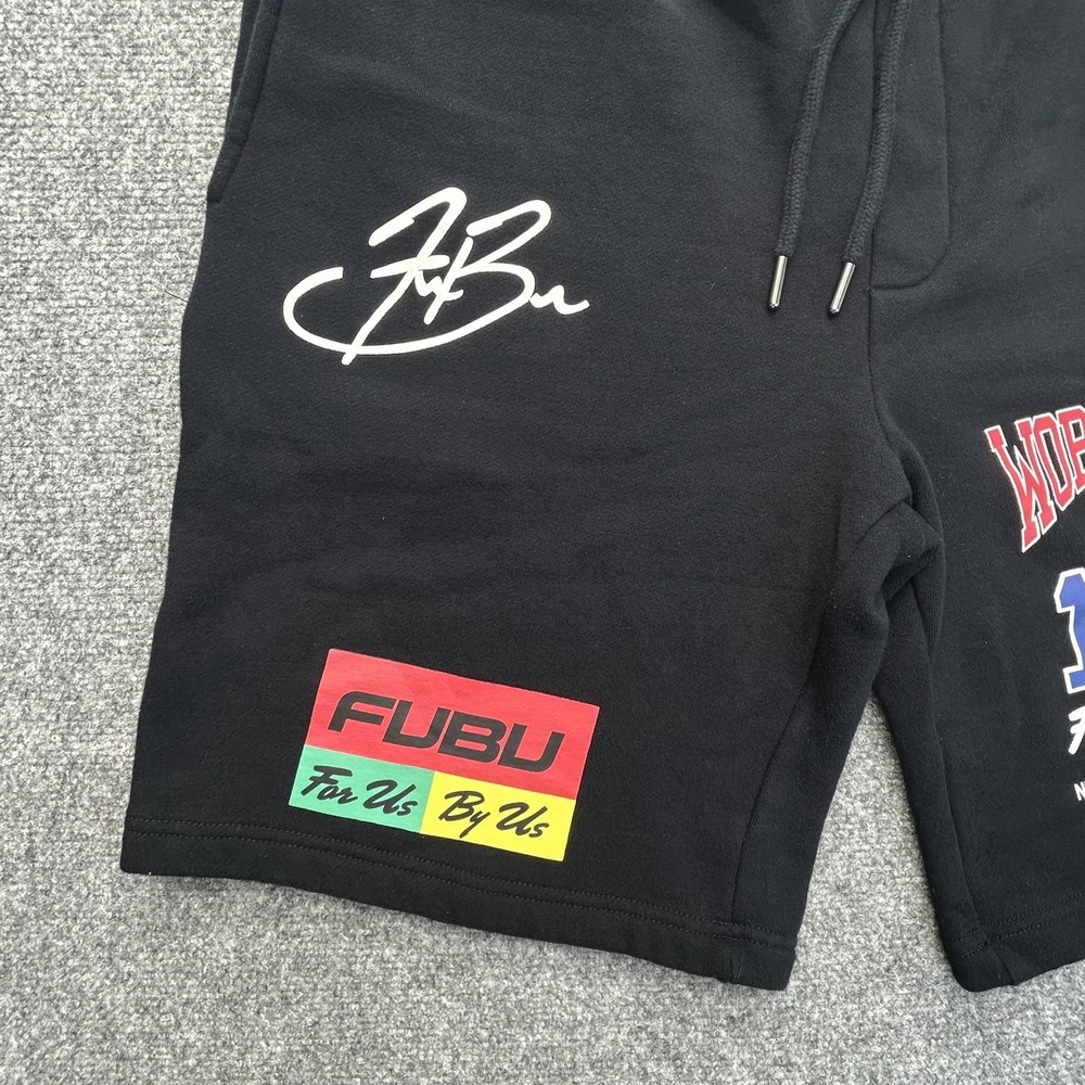 FUBU Shorts Mens XL Black Sweat Fleece World Tour 1992 Graphic City 10 Inseam‎ - Picture 6 of 10
